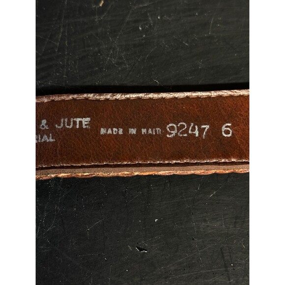 Vintage Hand Laced Leather Belt Woven Jute Inlay Brown Size 36 Boho main image 6